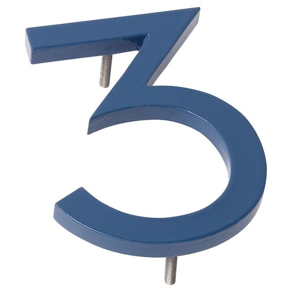 4 in. Sea Blue Aluminum Floating or Flat Modern House Number 3