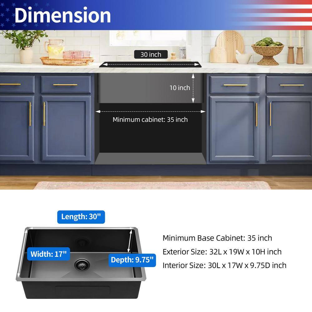 32'' Gunmetal Black Stainless Steel Undermount Kitchen Sink
