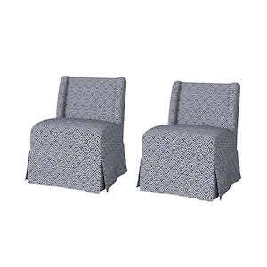 Elia Transitional Geometric Upholstered Slipper Chair with Slipcover and Solid Wood Legs (Set of 2)