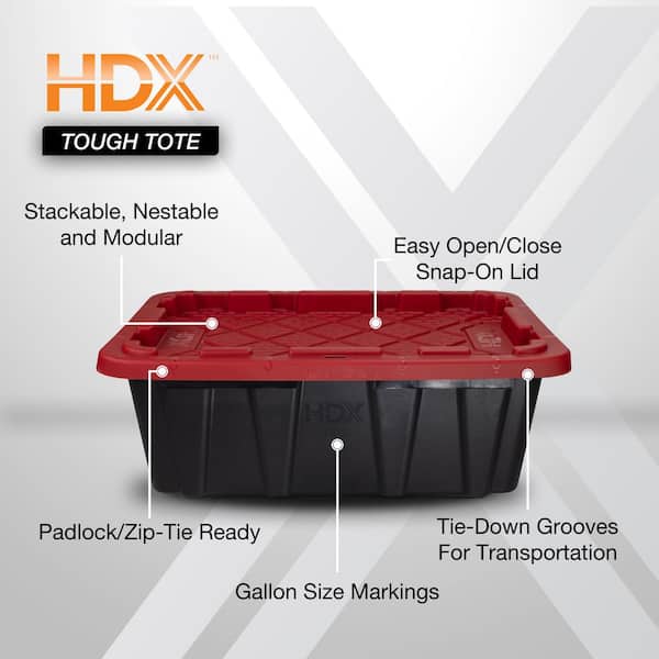 HDX 14 Gal. Tough Storage Tote in. Black with Red Lid 999-14G-HDX