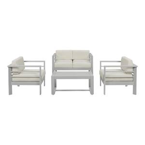 4-Piece Home Decorators Collection Kentwell Pewter Aluminum Outdoor Patio Deep Seating Set with Acrylic Beige Driftwood Cushions