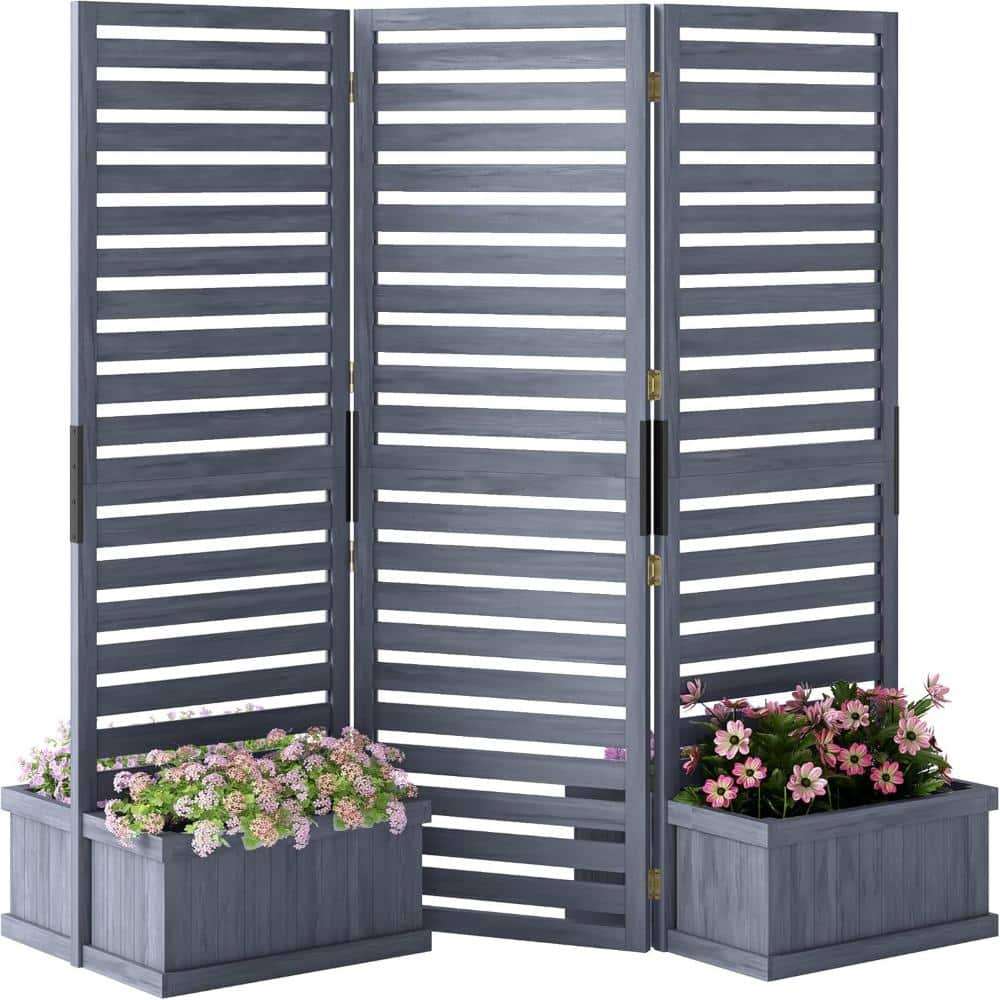 Freestanding Outdoor Privacy Screen with 4 Planters, Folding Patio Divider for Backyard, Deck, Gray price history on PriceWatchPro