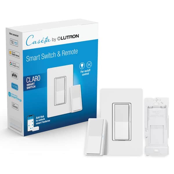 Lutron Claro Smart Rocker Switch 3-Way Kit w/Pico Paddle Remote, 5 Amp/Neutral Required in White (DVRF-PKG1S-WH)