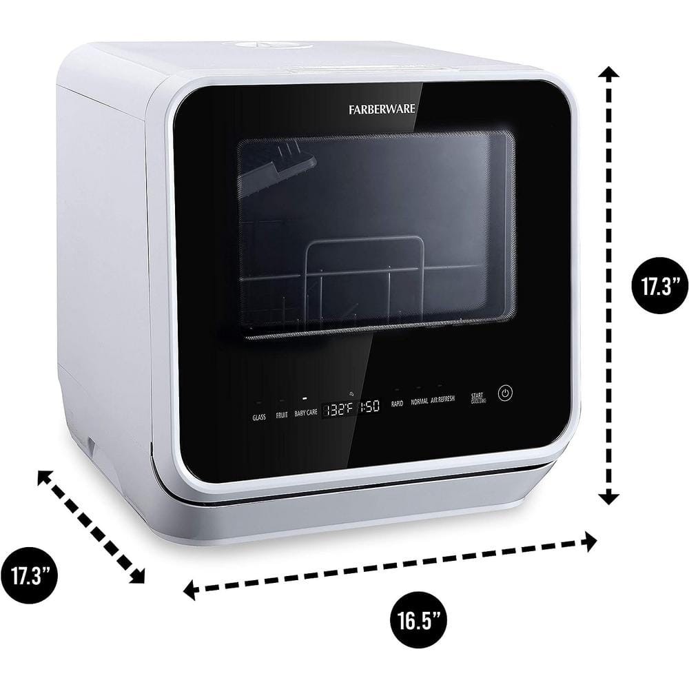 Compact White Portable Countertop Dishwasher with Built-In Water Tank