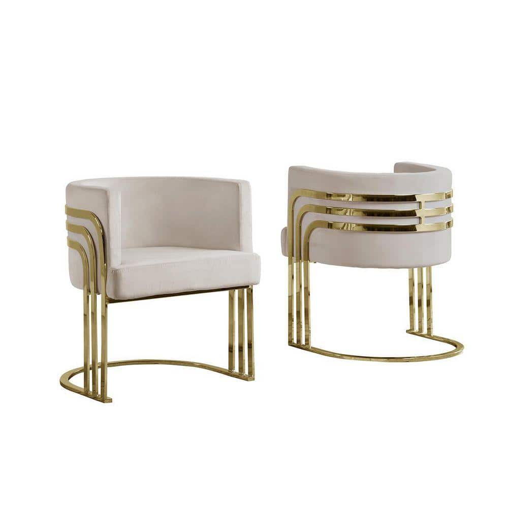 Paty Cream Velvet Gold Upholstered Barrel Chair (Set of 1)