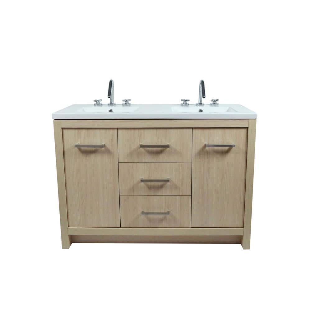48" Neutral Freestanding Double Sink Vanity with Ceramic Top