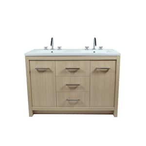 48 in. W x 18.5 in. D x 34.5 in. H Double Sink Freestanding Bath Vanity in Neutral with White Ceramic Sinks