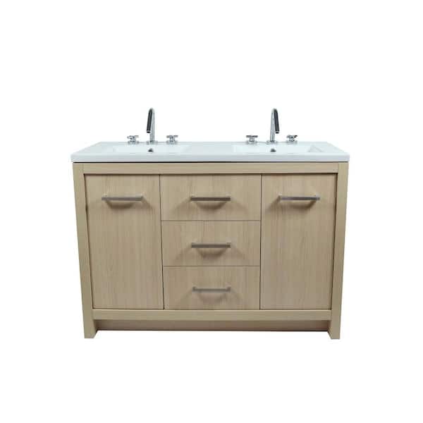 Bellaterra Home 48 in. W x 18.5 in. D x 34.5 in. H Double Sink Freestanding Bath Vanity in Neutral with White Ceramic Sinks