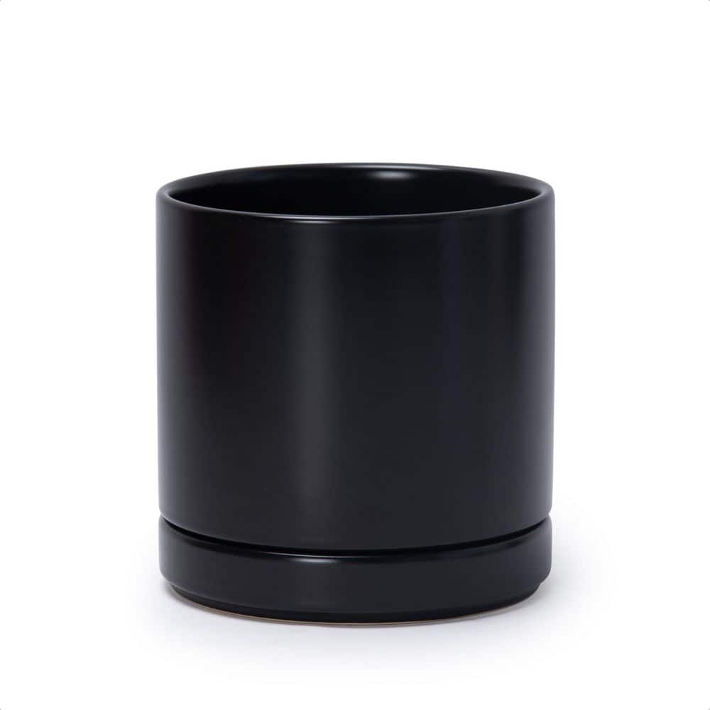 6.5 in. L x 6.5 in. W x 6.6 in. H 0.5 Gallon Black Indoor Ceramic Planter with Drainage Hole Saucer, Cylinder Round price history on PriceWatchPro