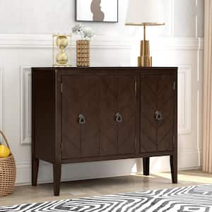 Brown Accent Storage Wooden Cabinet with Adjustable-Shelf, Antique Modern Sideboard