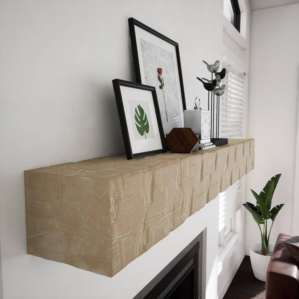 Vanilla Chai Reclaimed Axed Cut Faux Wood Fireplace Mantel