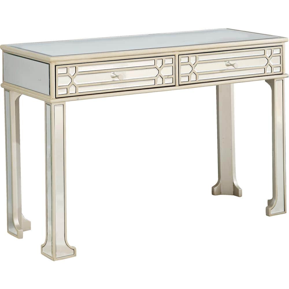 Aubrey Mirrored Glass Hallway Console Table with Storage