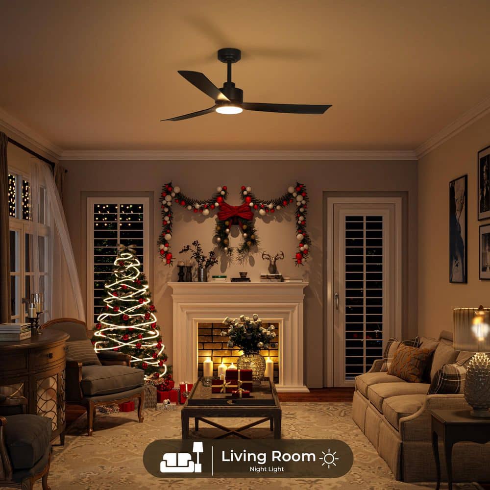 52 in. Indoor Modern Black Smart Low Profile Standard LED Flush Mount Ceiling Fan with Light Kit and Remote for Bedrooms price history on PriceWatchPro