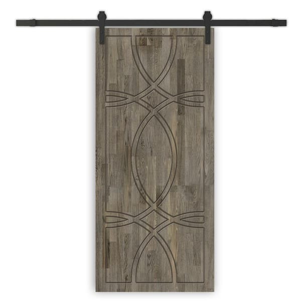 CALHOME 24 in. x 84 in. Weather Gray Stained Pine Wood Modern Interior Sliding Barn Door with Hardware Kit
