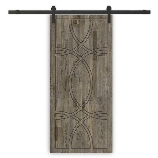CALHOME 30 in. x 84 in. Weather Gray Stained Pine Wood Modern Interior Sliding Barn Door with Hardware Kit