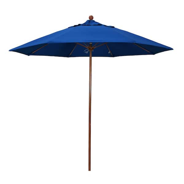California Umbrella 9 ft. Woodgrain Aluminum Commercial Market Patio Umbrella Fiberglass Ribs and Push Lift in Pacific Blue Pacifica