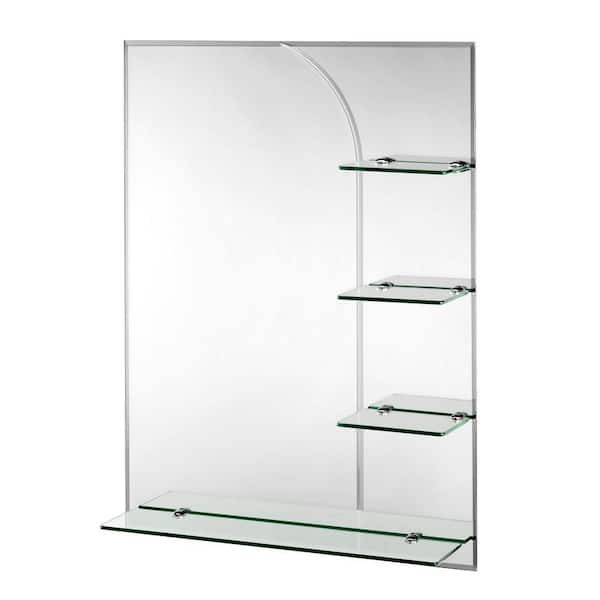 Croydex 24 in. x 32 in. Bampton Beveled Edge Wall Mirror with Shelves and Hang 'N' Lock Easy Hanging System