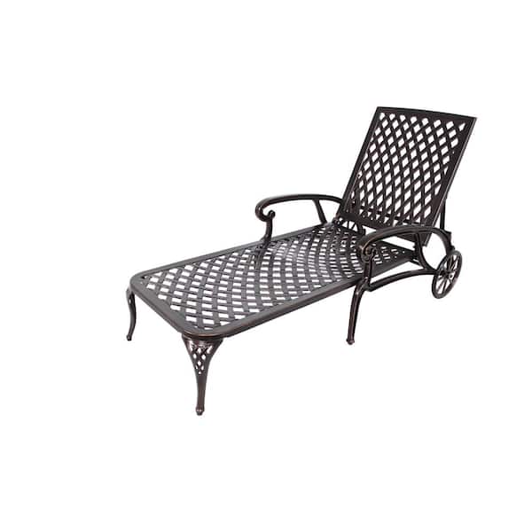 HOMEFUN 75.4 in. L Antique Bronze Aluminum Outdoor Chaise Lounge Reclining Chair with Adjustable Wheels