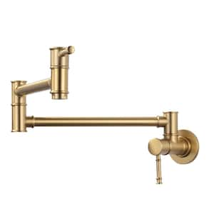 Wall Mounted Pot Filler with Double Cross Handle and Brass in Gold