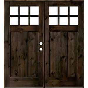 64 in. x 80 in. Craftsman Knotty Alder Left-Hand/Inswing Double 6-Lite Clear Glass Black Stain Wood Prehung Front Door