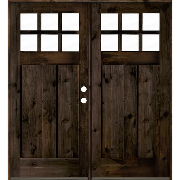 Krosswood Doors 72 in. x 80 in. Craftsman Knotty Alder Left Hand Active 6-Lite Clear Glass Wood Black Stain Double Prehung Front Door