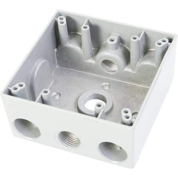 Greenfield 2 Gang Weatherproof Electrical Outlet Box with Three 1/2 in. Holes - White