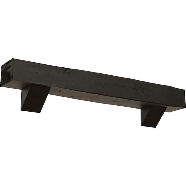 Ekena Millwork 4 in. x 4 in. x 3 ft. Knotty Pine Faux Wood Fireplace Mantel Kit, Breckinridge Corbels, Burnished Cedar