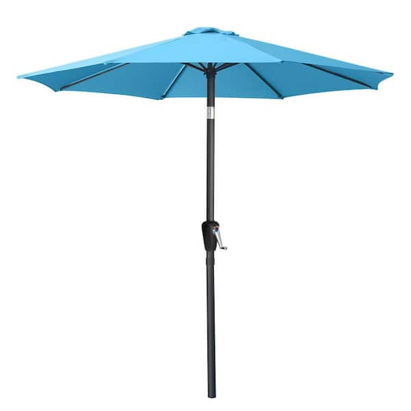 9 ft. Outdoor Market Push Tilt Patio Umbrella with Powder Coated Steel Pole, Turquoise