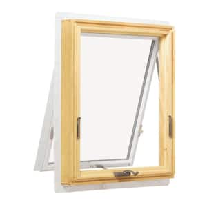 24-1/8 in. x 24-1/8 in. 400 Series White Awning Clad Wood Window with Pine Interior, Low-E Glass and Stone Hardware
