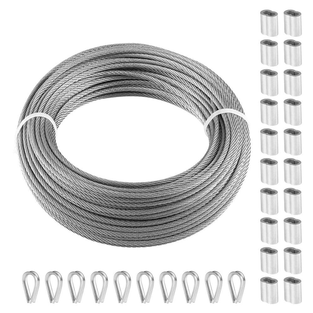 Wire Rope Kit, 1/8 in. x 100 ft. Stainless Steel Wire Rope (By-the-Foot), 1600 lbs. Breaking Strength
