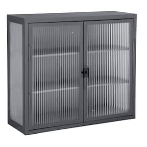 27.6 in. W x 9 in. D x 23.6 in. H Glass Doors Bathroom Storage Wall Cabinet in Gray for Entryway Living Room Bathroom