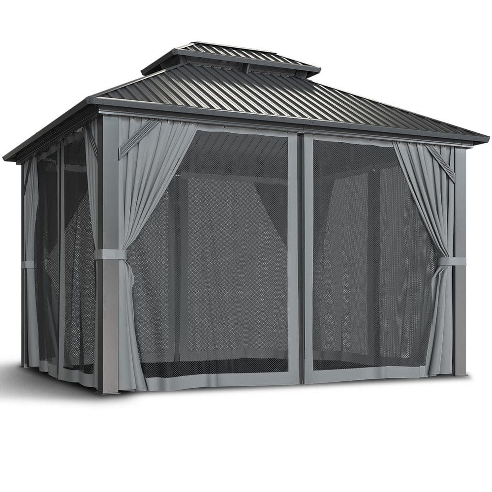 11.5 ft. W x 9.1 ft. D Gray Aluminum Hardtop Gazebo with Galvanized Steel Roof, Nettings and Curtains price history on PriceWatchPro