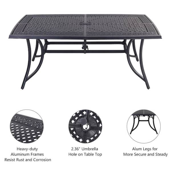 Cast Aluminum Patio Rectangle Dining Table for 6-8 People All
