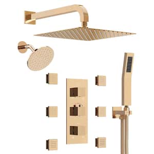 Thermostatic 7-Spray Patterns 12 in. and 6 in. Square Wall Mount Dual Shower System Set 2.5 GPM in Rose Gold
