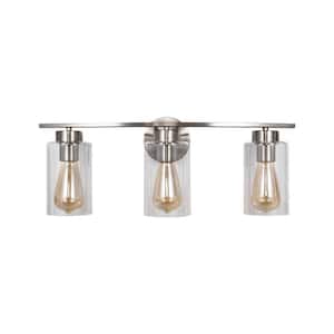 Lucy 22.4 in. 3-Light Curved Brushed Nickel Bathroom Vanity Light Fixtures with Glass Shade