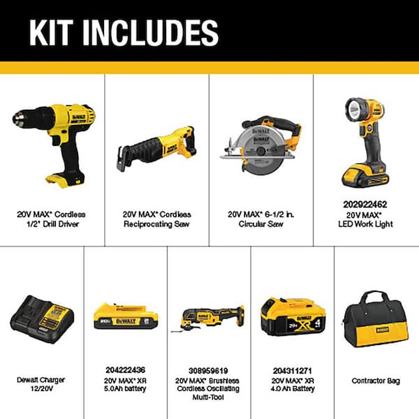 20V MAX Cordless 4 Tool Combo Kit, 20V Oscillating Multi Tool, (1) 20V 4.0Ah Battery, (1) 20V 2.0Ah Battery and Charger