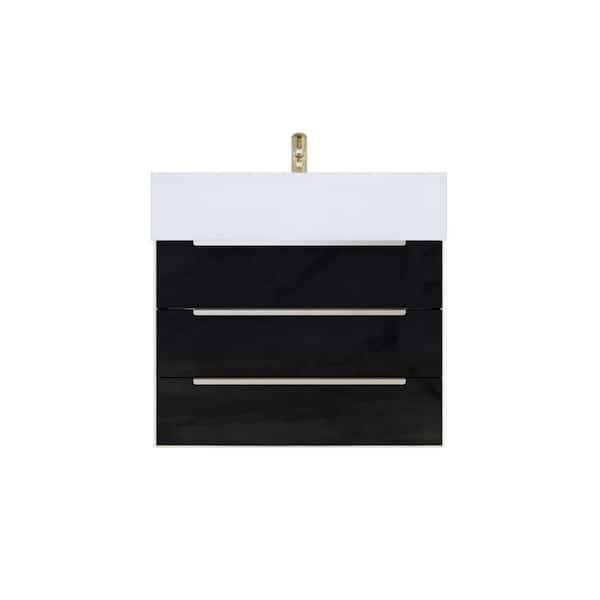 Bethany 24 in. W x 20 in. D x 22 in. H Single Sink Floating Bath Vanity in Gloss Black with White Acrylic Top