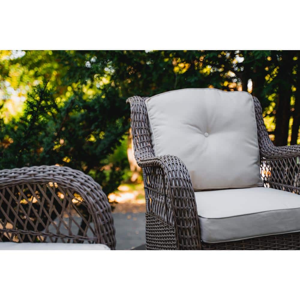 Sandstone Wicker Swivel Glider Armchair with Beige Cushions
