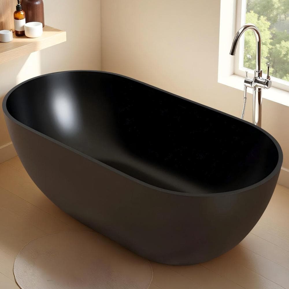 59 Inch Solid Surface Freestanding Bathtub, Stone Resin Deep Soaking Tub,Ultra Durable, Easy Clean, Drain Not Included price history on PriceWatchPro