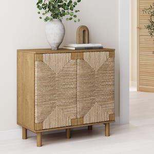 Beacon Light Brown Natural Seagrass Doors Accent Cabinet with Adjustable Shelf for Hallway, Dining or Living Room