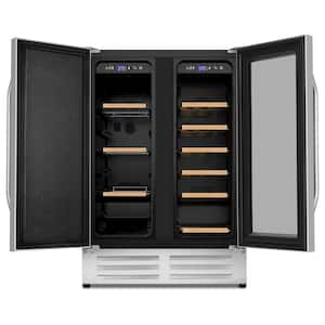 Dual Zone 24 in.20-Bottle Wine and 88-Can Built-In and Freestanding with French Door Beverage Cooler, Stainless Steel