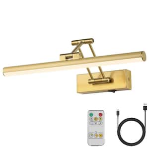 Brass 16 in. LED Picture Light with Remote Control Dimmable and Swivel