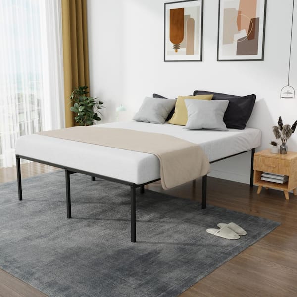 Nyla Black Metal Frame Full Platform Bed with Steel Slats