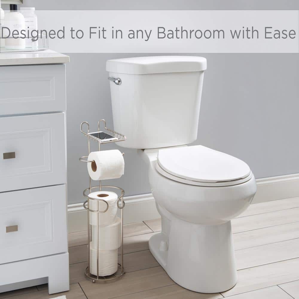 Satin Nickel Free Standing Toilet Paper Holder with Phone Shelf