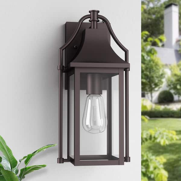 Hawaii 15 in. H 1-Light Oil-Rubbed Bronze Hardwired Outdoor Wall Lantern Sconce with Dusk to Dawn
