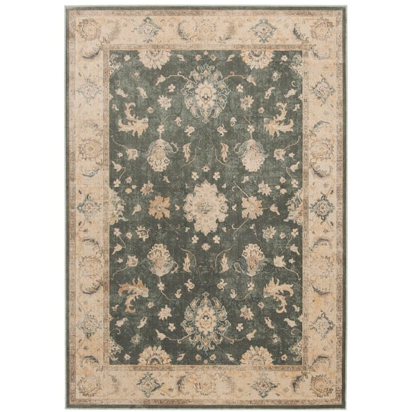 Vintage 3 ft. x 4 ft. Light Gray Floral Border Area Rug