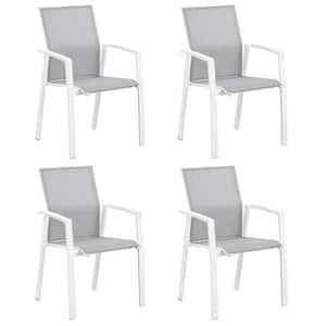 White Stacking Aluminum Patio Dining Armchair (Set of 4)