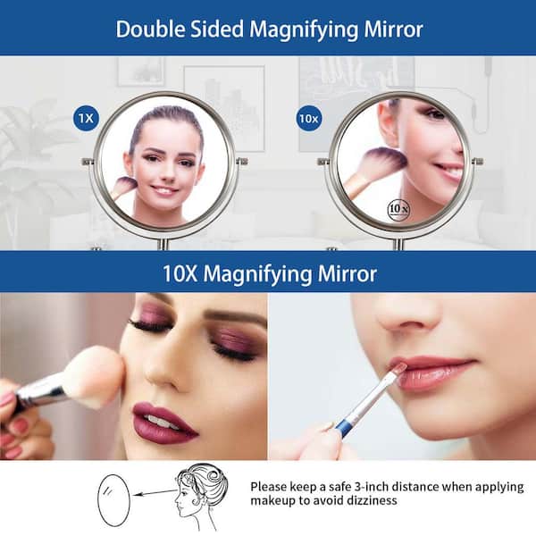 8-inch Wall Bathroom Vanity Mirror in Brushed Nickel, 1X/10X  display picture 3