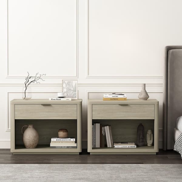Evelyn Modern Natural 1-Full Extension Drawer 32 in. W Nightstand (Set of 2)