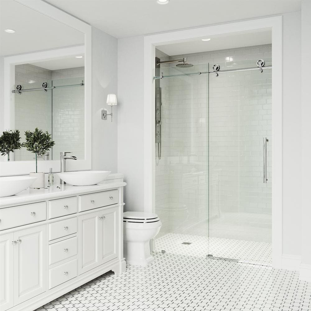 Elan Cass Chrome Frameless Sliding Shower Door with Clear Glass